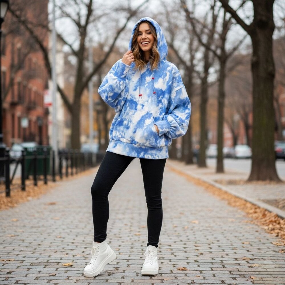 ZERINA AKERS for Bar III Tie-Dye Hoodie Cropped Sweatshirt Balloon Sleeve XS